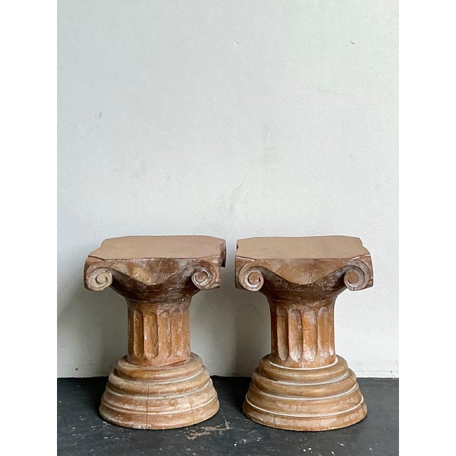 Vintage Corinthian Column Pedestal Low Stools - A Pair For Sale - Image 9 of 16