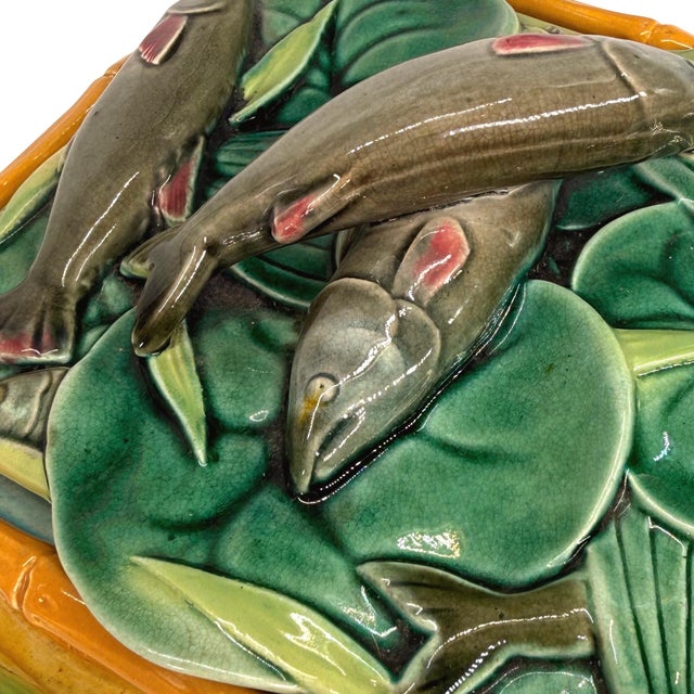 A Victoria Pottery Majolica Yellow Basketweave Sardine Box, English, Ca. 1882 For Sale - Image 6 of 13