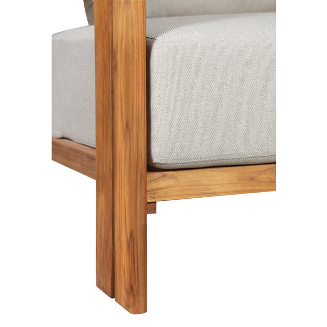 Paradiso Outdoor Solid Teak Wood Love Seat - Gray Fabric For Sale - Image 11 of 11