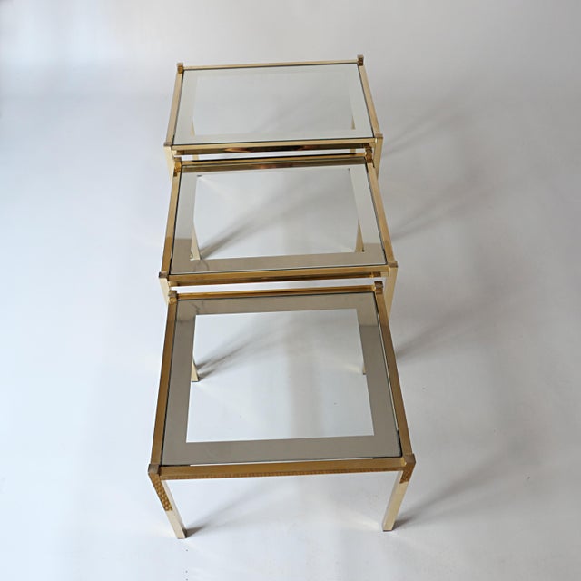 Metal Vintage Nesting Coffee Tables in Gold-Tone Metal and Mirror, 1970s, Set of 3 For Sale - Image 7 of 12