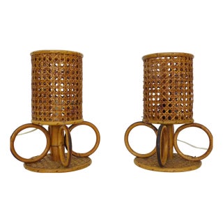 Bamboo, Rattan and Cane Lamps, Italy, 1950s-1960s, Set of 2 For Sale