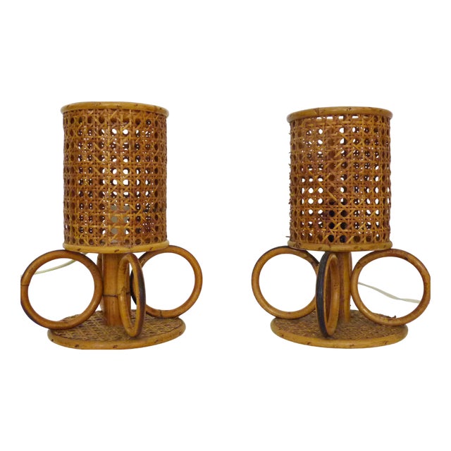 Bamboo, Rattan and Cane Lamps, Italy, 1950s-1960s, Set of 2 For Sale