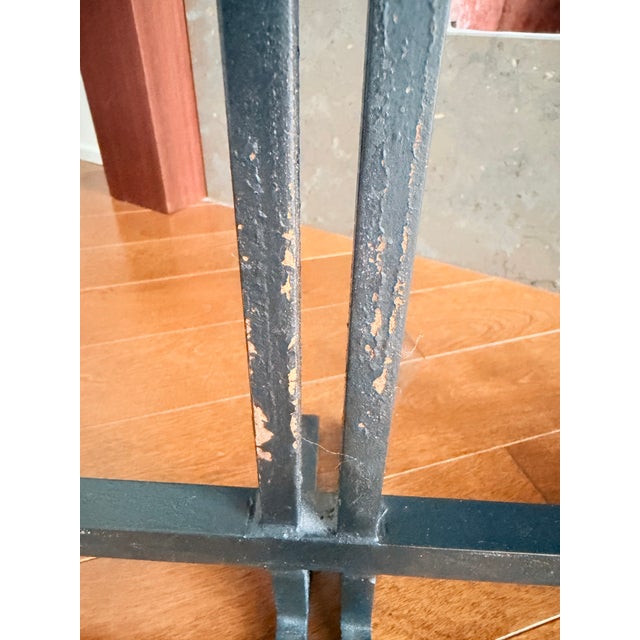 Metal Vintage Modern Black Iron Fireplace Screen With Blue & White Agate Stone Insets For Sale - Image 7 of 10