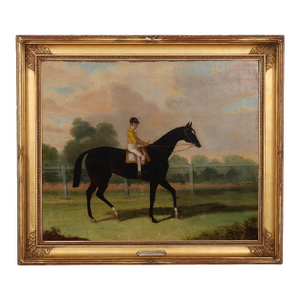 "Queen of Trumps" Racehorse W/ Jockey Up 19thC Oil Painting (Signed)