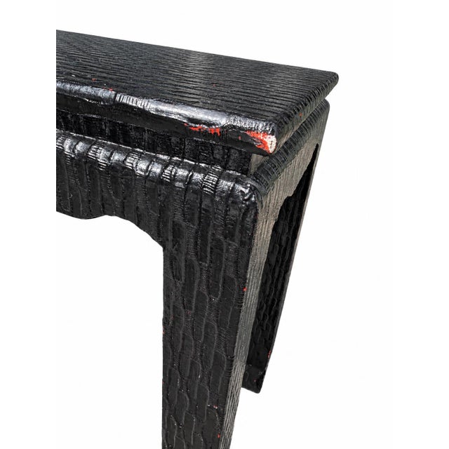 Asian 1970s Black Lacquered Grasscloth Ming-Style Console Table, Attributed to Baker For Sale - Image 3 of 11