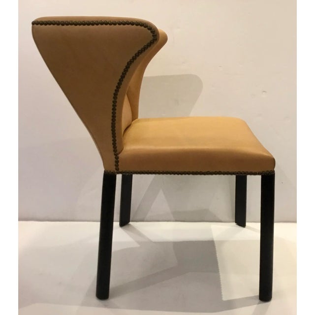 2010s Sherrill Co. Modern Camel Leather Dining Chairs Set of Four For Sale - Image 5 of 6