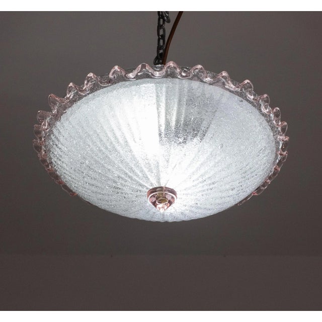 Stunning pink and transparent/silver Murano ceiling light. The ceiling light consists of two glass elements, the central...