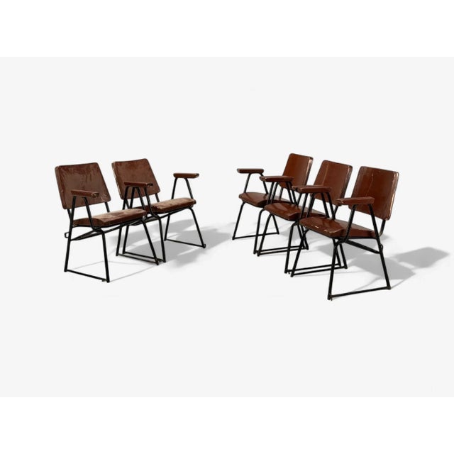 Mid-Century Modern Studio Bbpr, Lacquered Iron, Wood, Twelve Armchairs, Italy, 1960s For Sale - Image 3 of 17