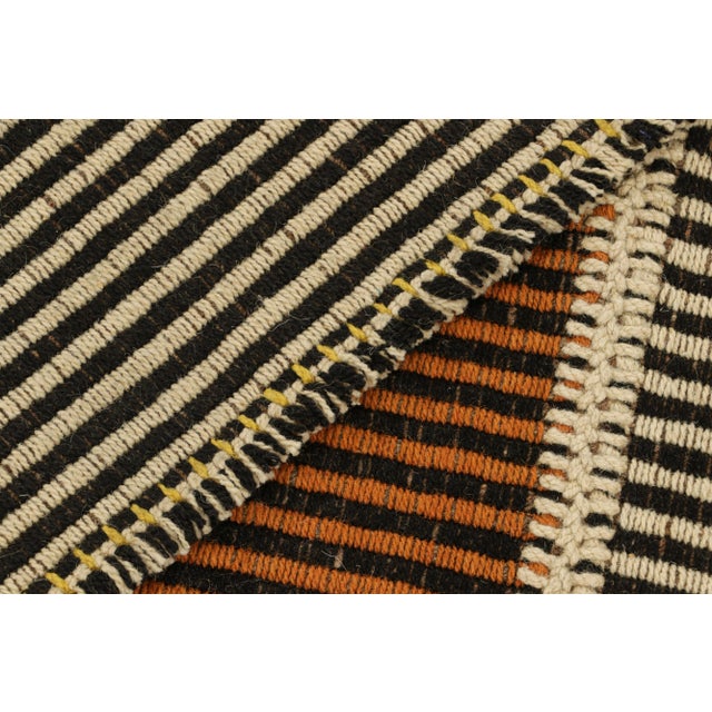 Textile Rug & Kilim’s Contemporary Kilim in Beige-Brown and Orange Textural Stripes For Sale - Image 7 of 7