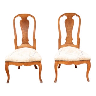 18th Century Walnut Queen Anne Style Upholstered Side Chairs—A Pair For Sale