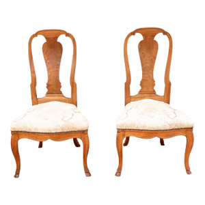 18th Century Walnut Queen Anne Style Upholstered Side Chairs—A Pair