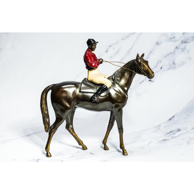 Wonderful Large Antique Cast Metal Horse Jockey Statue Sculpture Racing Sports Equestrian For Sale - Image 11 of 14