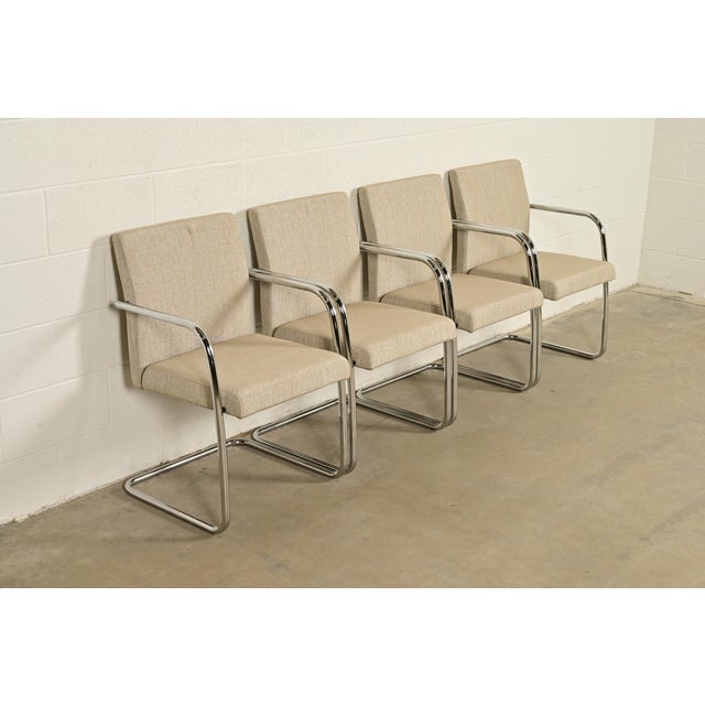 Mies Van Der Rohe Brno Style Mid-Century Modern Chrome Tubular Cantilever Club Chairs, Set of Four For Sale - Image 12 of 12