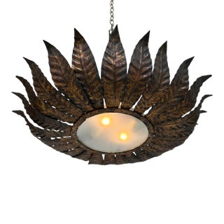 Large 1950s Spanish Gilt Metal Crown Ceiling Fixture For Sale