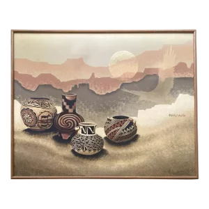1970s Frank Ferrante Large Framed Original Oil on Canvas, Southwestern Pottery