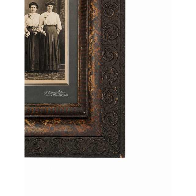 Early 20th Century Antique Black Forest Carved Wood Frame With Original Sepia Protrait Photograph, Ansonia Ct Studio, Deep Profile Frame For Sale - Image 5 of 10
