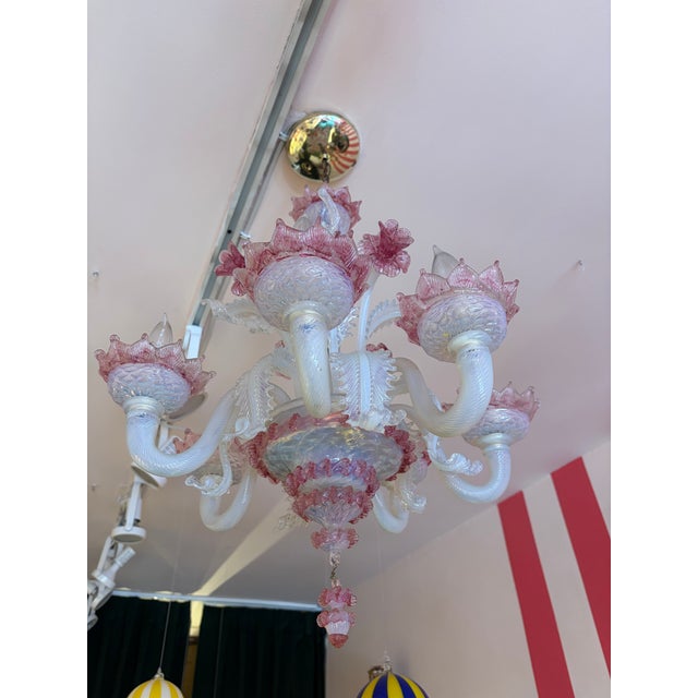 Mid-Century Modern Rose & Cream Murano Floral Chandelier For Sale - Image 3 of 7
