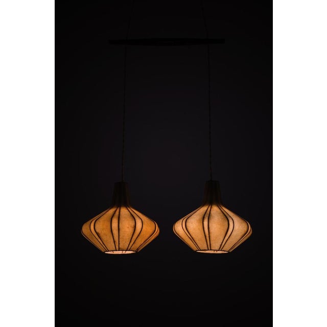 Wood Ceiling Lamp in Plastic and Teak, 1950s For Sale - Image 7 of 8