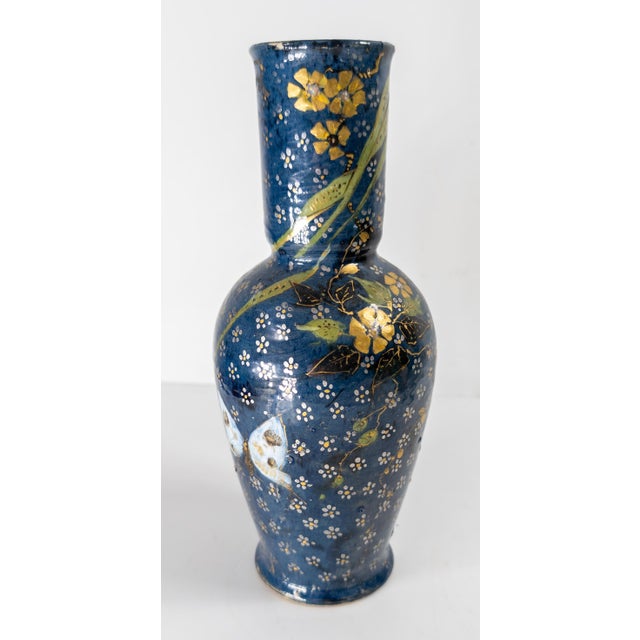 19th Century French Art Pottery Hand Painted Vase in Aesthetic Japonisme Style For Sale - Image 4 of 10