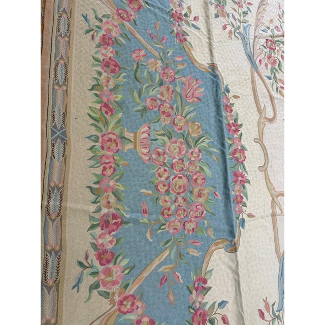 Indian 1920s Antique Ivory Floral Medallion India Agra Textile Chain Stitch Gallery Rug For Sale - Image 3 of 15