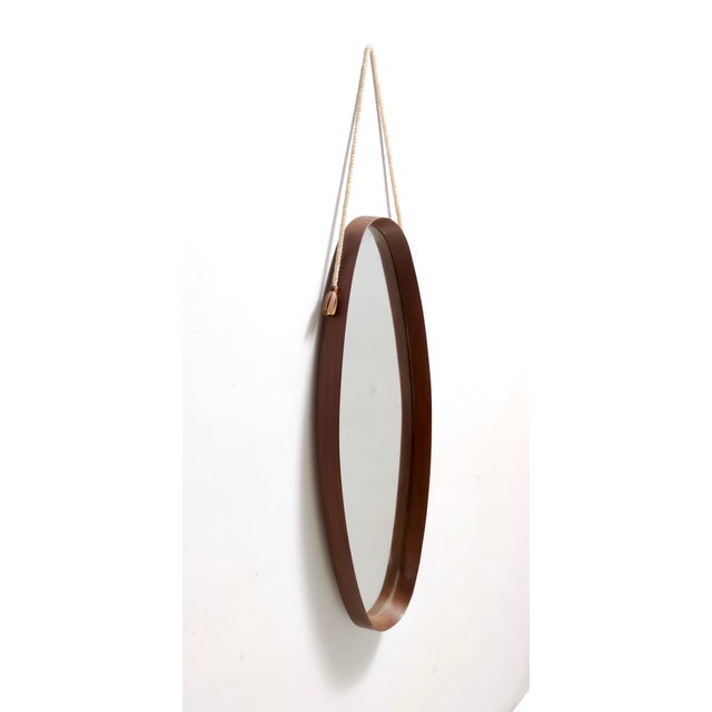 1950s Vintage Oval Wall Mirror with Ebonized Beech Frame and Nylon Rope, Italy, 1950s For Sale - Image 5 of 10