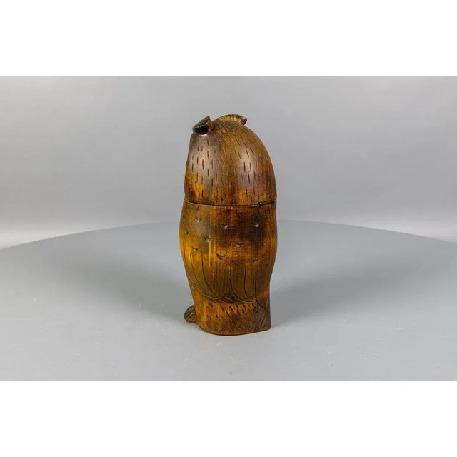 Black Mid-Century Black Forest Style Carved Linden Wood Owl Box, Germany, 1950s For Sale - Image 8 of 18