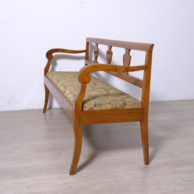 Directoire Walnut and Floral Fabric Bench, Italy, 1900s For Sale - Image 18 of 18