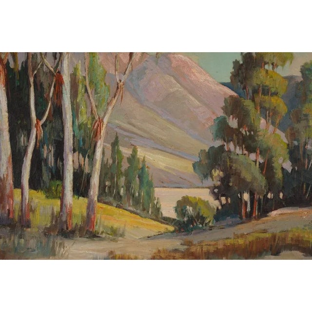 1950s Mid Century Perlita Stokes Plein Air Painting Landscape Oil Board Gilt Wood Frame California Impressionism For Sale - Image 12 of 12