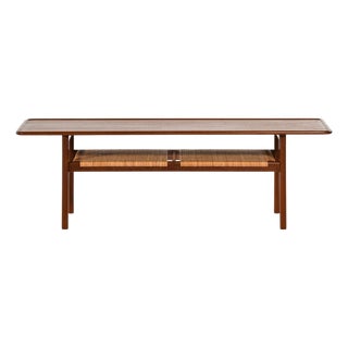 Coffee Table in Teak with Oak and Woven Cane by Hans Wegner, 1950s For Sale