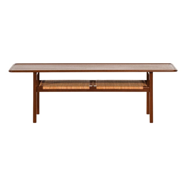 Coffee Table in Teak with Oak and Woven Cane by Hans Wegner, 1950s For Sale