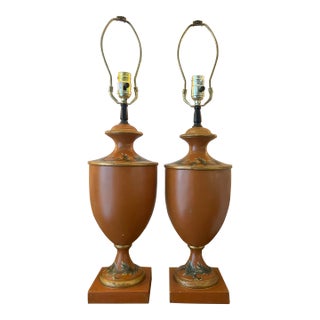Vintage Late 20th Century Tuscan or French Country Style Terracotta-Colored Urn Lamps, a Pair For Sale