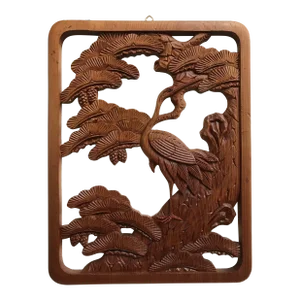 Antique Japanese Hand Carved Wall Hanging Wood Panel