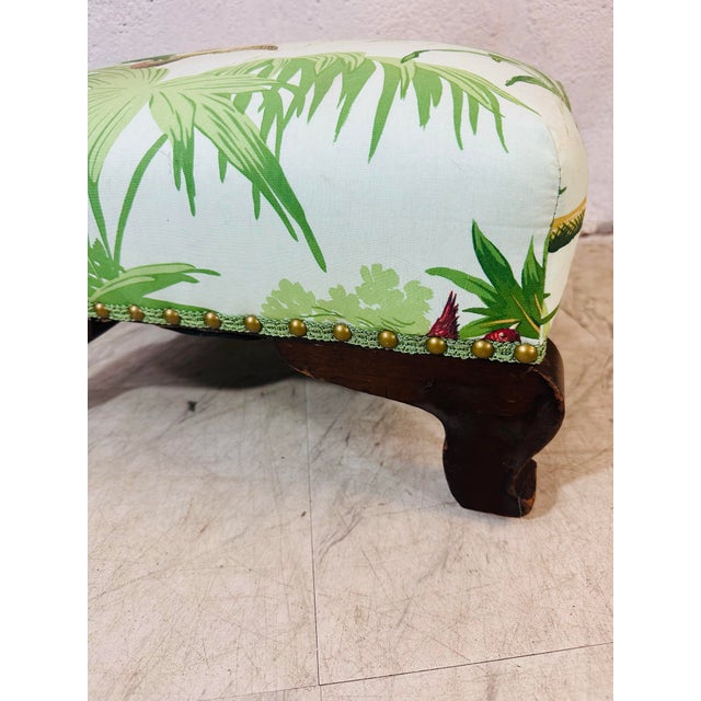 Coastal Antique Footstool Reupholstered For Sale - Image 3 of 5