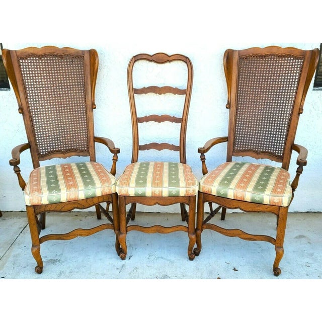 French Country Vintage French Country Oak Wingback Dining Chairs - Set of 6 For Sale - Image 3 of 12