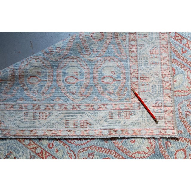 Vintage Paisley Allover Soft Blue Long Wool Hand-Knotted Runner - 3’3” X 16’2” For Sale - Image 9 of 9