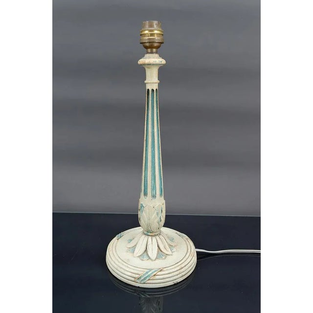 Art Deco Wooden Lamp in White and Patinated Blue, 1920 For Sale - Image 4 of 13