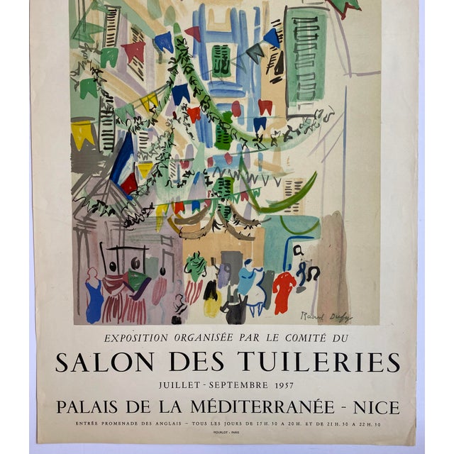 Paper Original Vintage Mourlot Art Exhibition Poster Ville De Nice Raoul Dufy Fauvism Dated 1957 For Sale - Image 7 of 7