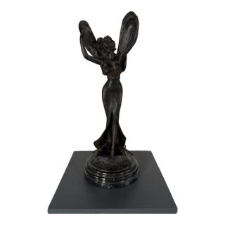 Art Nouveau Bronze Dragonfly Woman Sculpture on Marble – 18” Tall For Sale