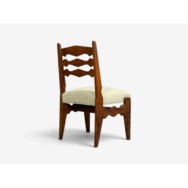 Guillerme & Chambron, Dining Chair, Oak, Green Fabric, France, 1950s For Sale - Image 9 of 9