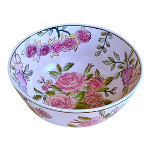 1950s Hand‑Painted Macau Rose Porcelain Bowl — Chinoiserie Floral