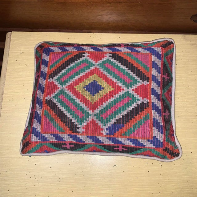 Vintage tribal pillow in a colorful geometric design. This was picked up on a trip to Africa back in the 80s.