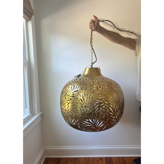 Brass Morris & Co Marigold Brass Chandelier Pendant For Sale - Image 8 of 13