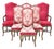Vintage Italian Regency Style Carved Walnut Red Fabric Dining Chairs - Set of 6 For Sale