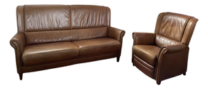 Sofa and Chair in Sheeps Leather with Wooden Floor Lamp, 1980s, Set of 3