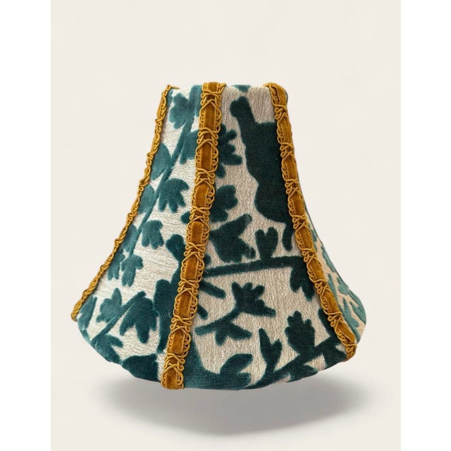 English Custom Teal Velvet Bunny Lampshade in Covington “Luv Bunny” Fabric With Gold Trim For Sale - Image 3 of 4