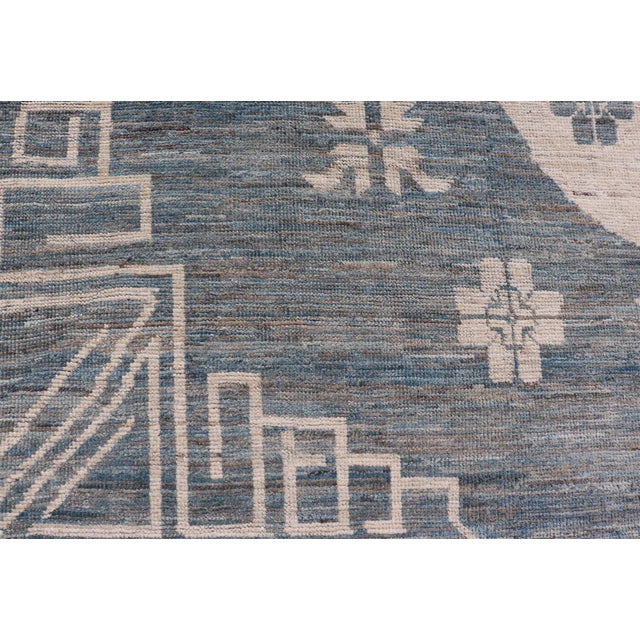 Modern Khotan Rug With Circular Medallions in Shades of Steel Blue & Off White 10'6 X 16'3 For Sale - Image 9 of 11