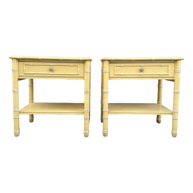 Vintage Coastal Faux Bamboo Nightstands by Thomasville - A Pair For Sale