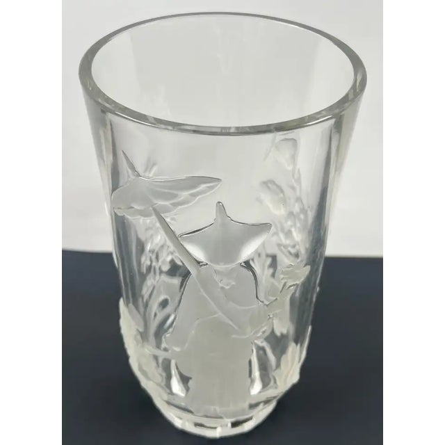 Verlys Glass 1930 Verlys French Art Glass “Mandarin” Vase Frosted & Clear Relief Design For Sale - Image 4 of 18