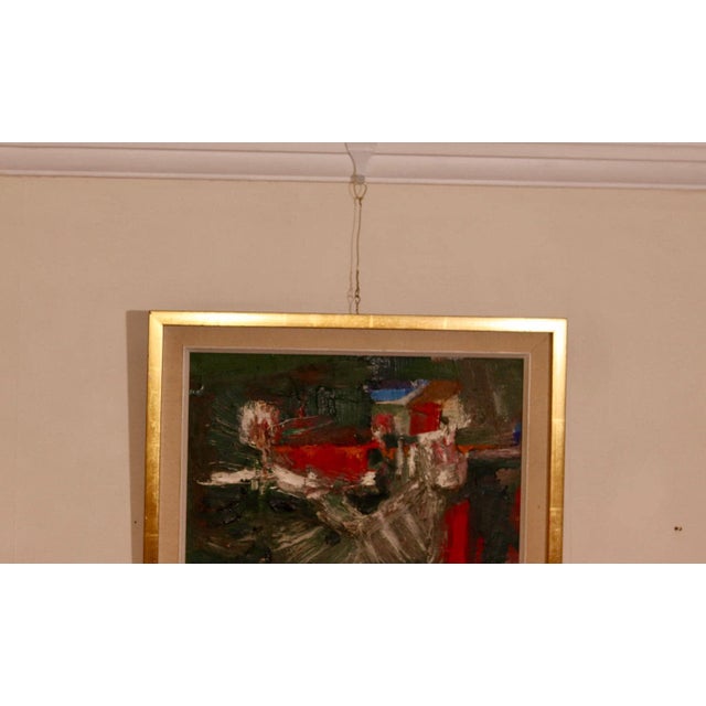 Original swedish mid century oil on panel "abstract" by t. Berg - vintage & framed abstract by t. Berg is a compact yet...