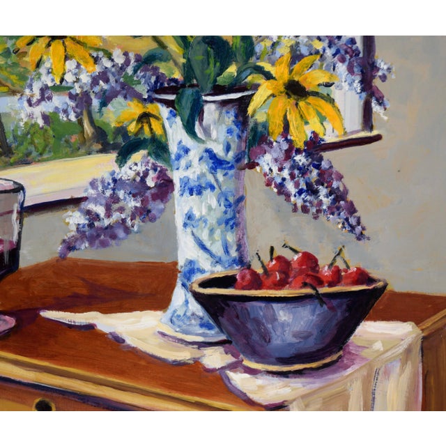 2000 - 2009 Still Life With Daises and Wisteria in Acrylic on Masonite by Richard M. Bacon For Sale - Image 5 of 8